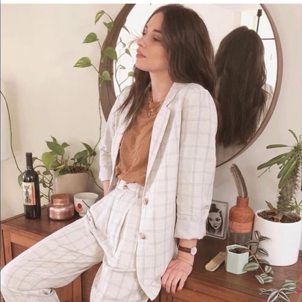 Madewell Cream Windowpane Linen Blazer Size XL